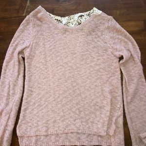 Pink Knit Sweater with Crochet Back